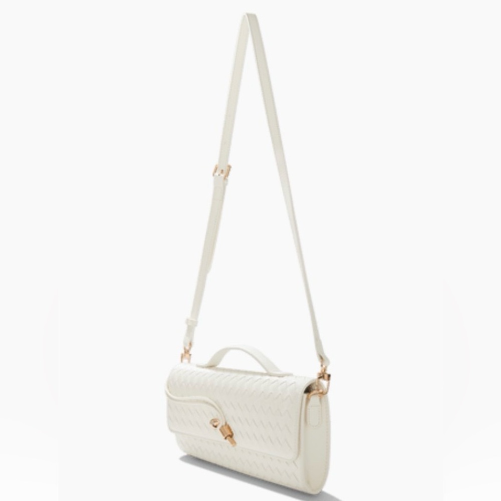 Woven White Shoulder Bag with Detachable Strap